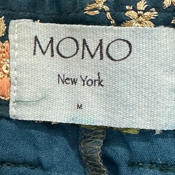 Momo New York Floral Embroidered Silk Shorts X Free People Turquoise Medium Boho - Picture 8 of 12